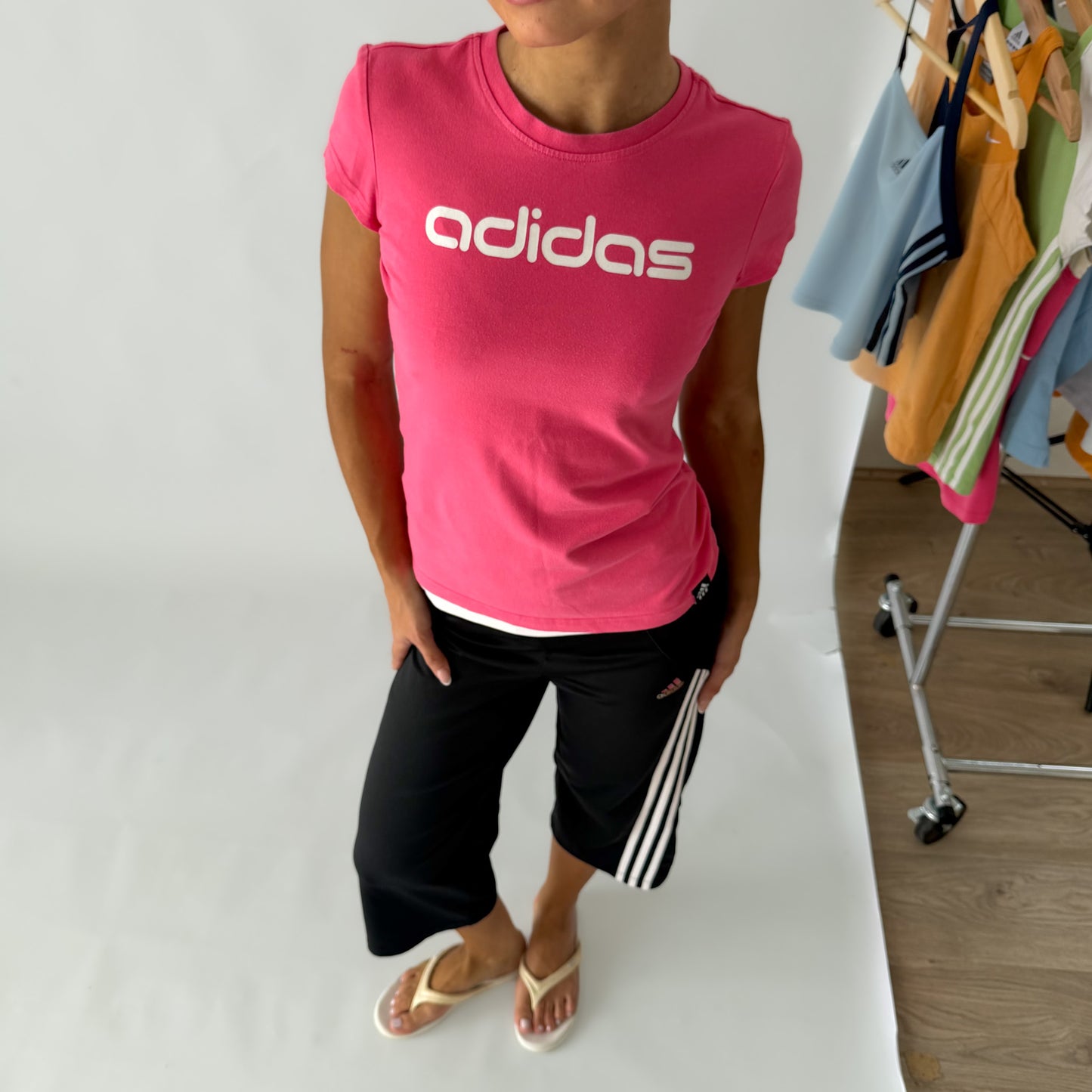 Y2K Adidas Spell Out Fitted Baby Tee - M