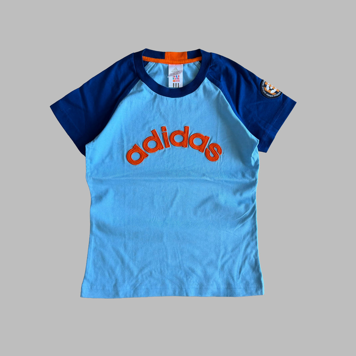 Y2K Adidas Raglan Spell Out Baby Tee - S