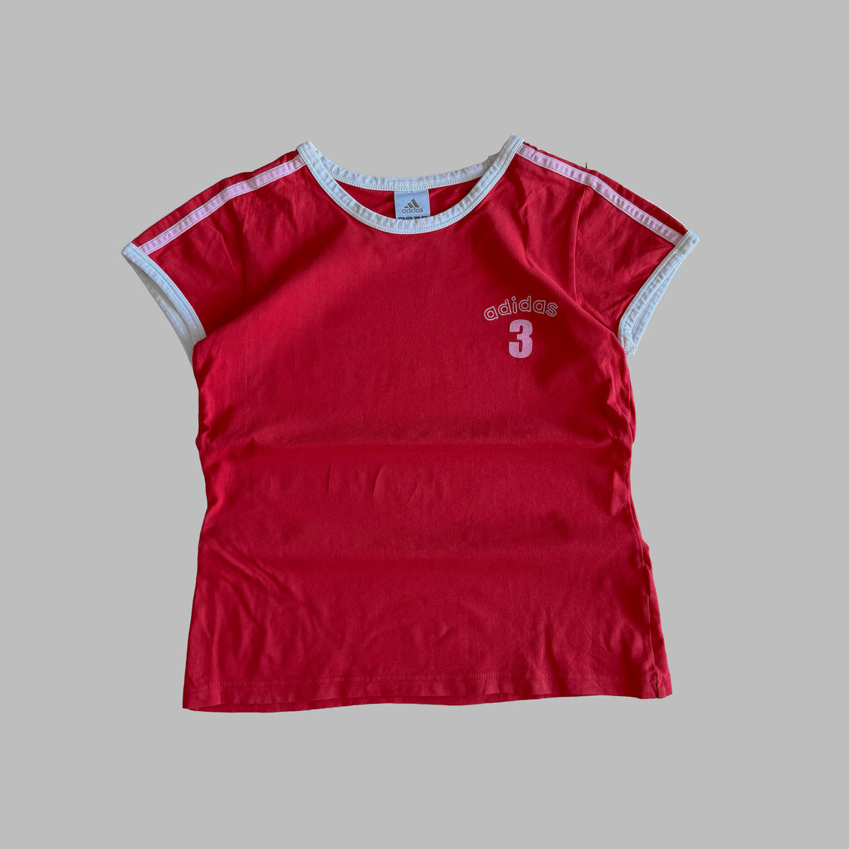 Y2K Adidas Ringer Spell Out Baby Tee - L