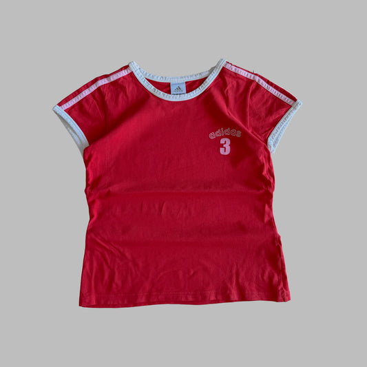 Y2K Adidas Ringer Spell Out Baby Tee - L