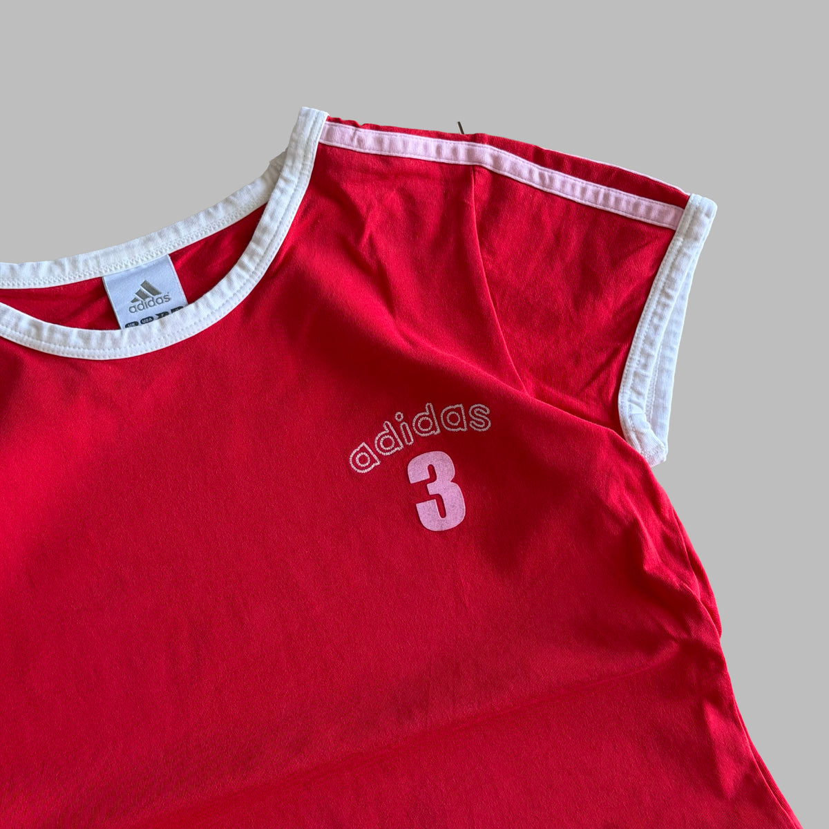 Y2K Adidas Ringer Spell Out Baby Tee - L