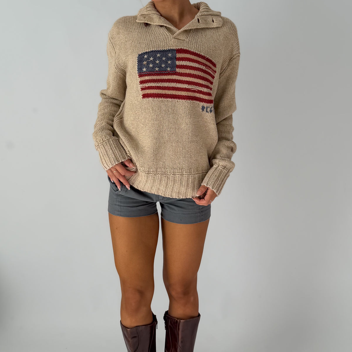 90s Polo Ralph Lauren Henley Flag Knit - M