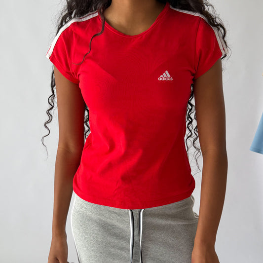 Y2K Adidas Three Stripe Synched Baby Tee - M/L