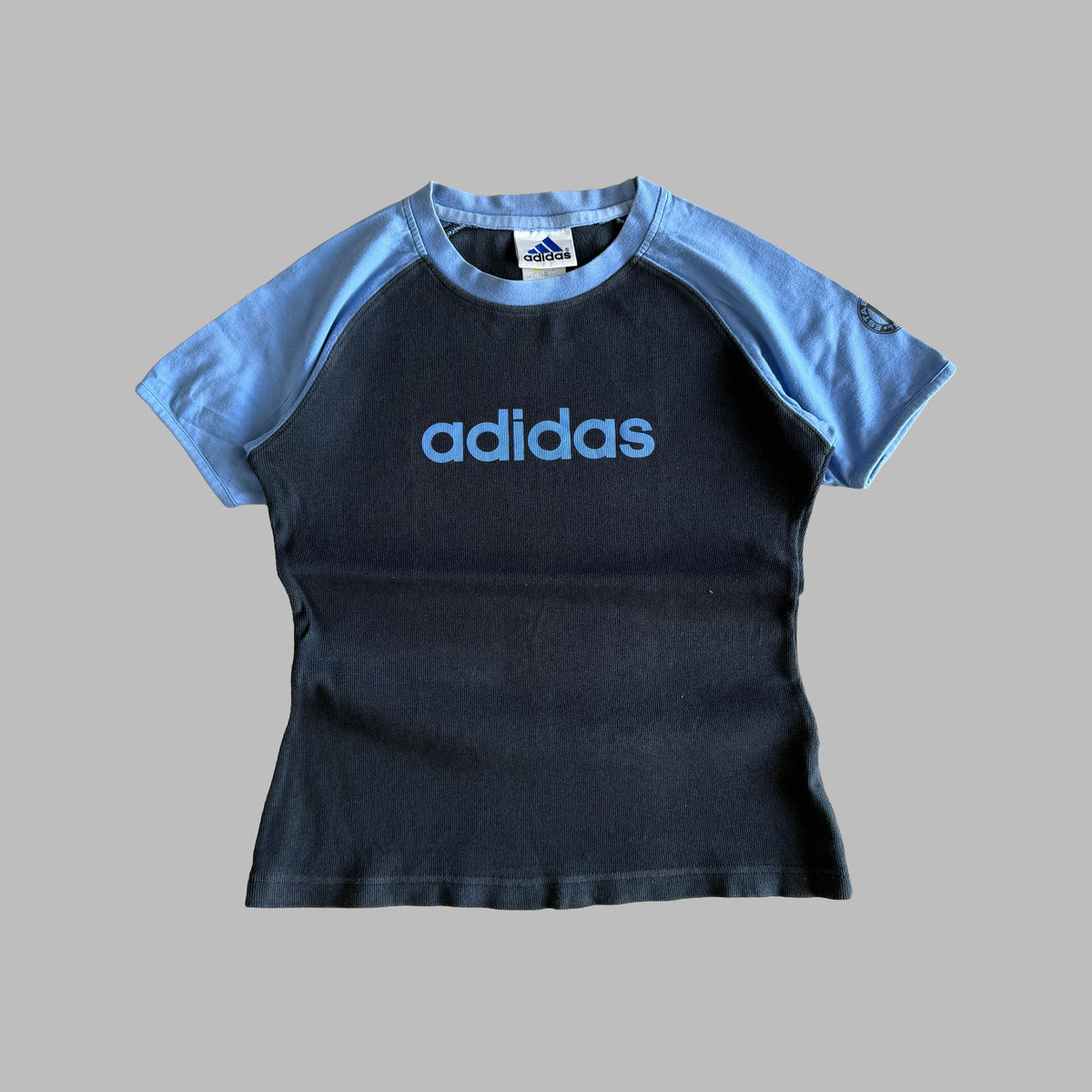Y2K Adidas Spell Out Raglan Baby Tee - S