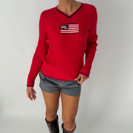 Y2K Ralph Lauren Polo Jeans Co Ribbed Flag Knit - L