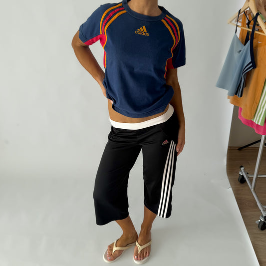 90s Adidas Spell Out Panelled Tee - M