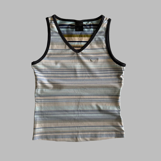 Y2K Nike Striped V-neck Activewear Tank - L/XL