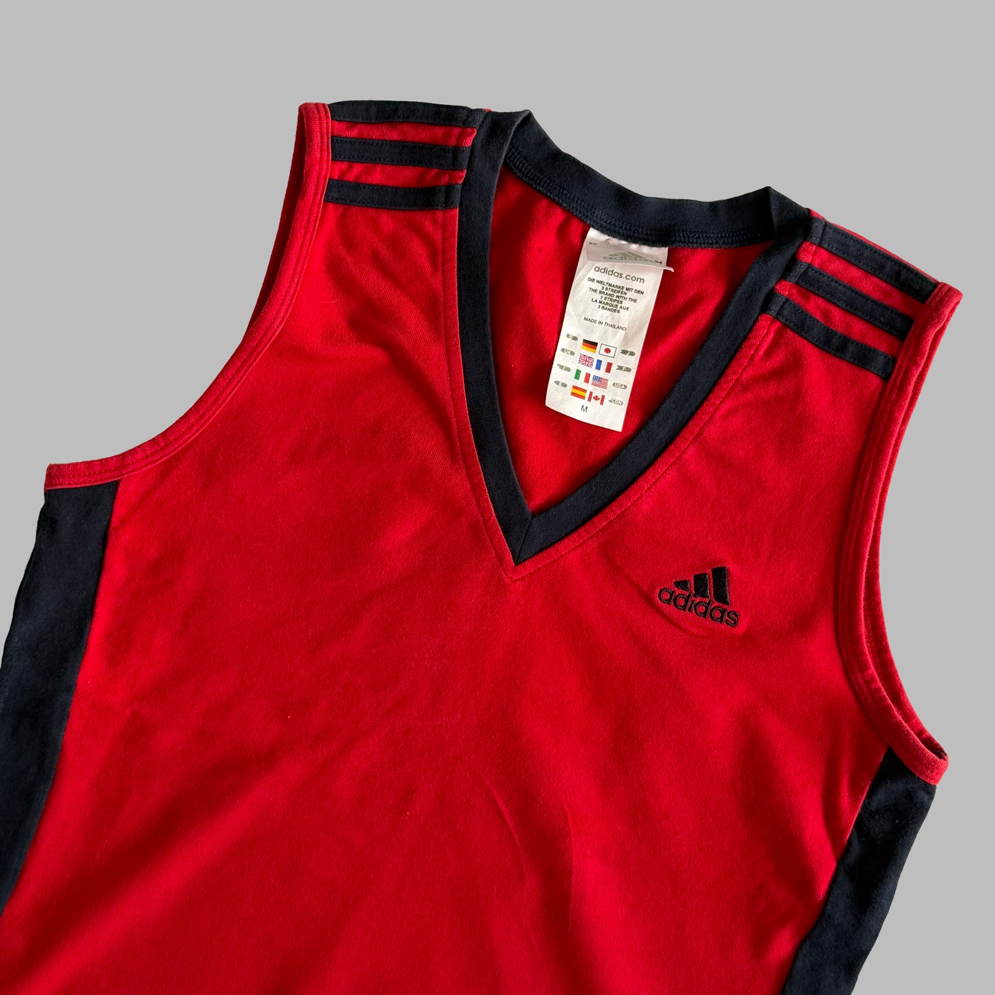 90s Adidas Ringer V-Neck Activewear Tank - M