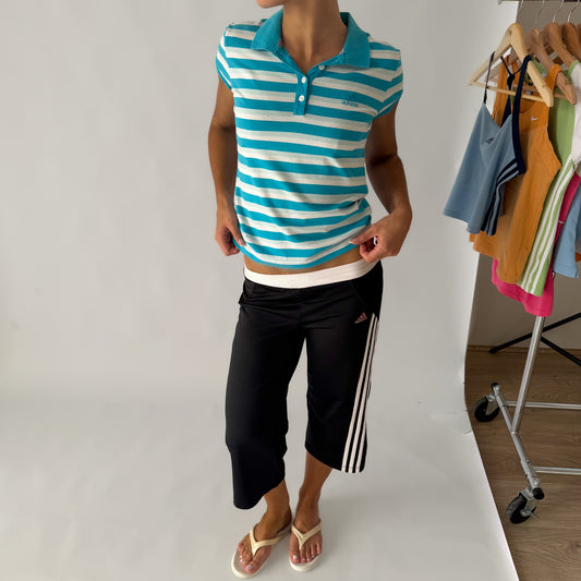 Y2K Adidas Striped Polo Top - S