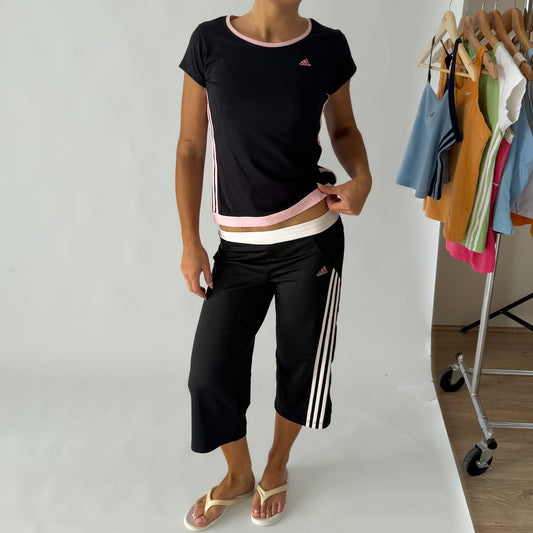 Y2K Adidas Three Stripe Ringer Top - S
