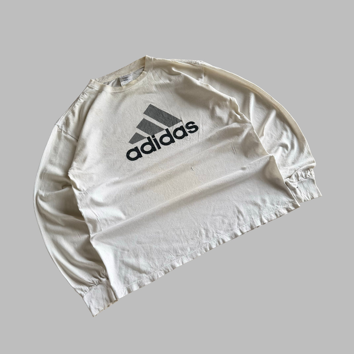90s Adidas Spell Out Long Sleeve T-Shirt - L