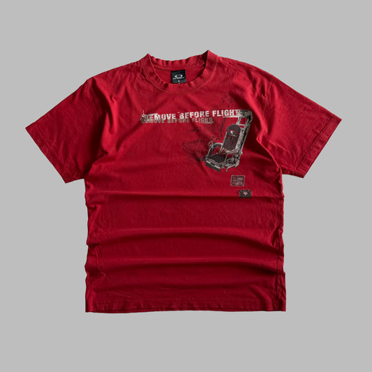 Y2K Oakley Remove Before Flight Graphic T-Shirt - L