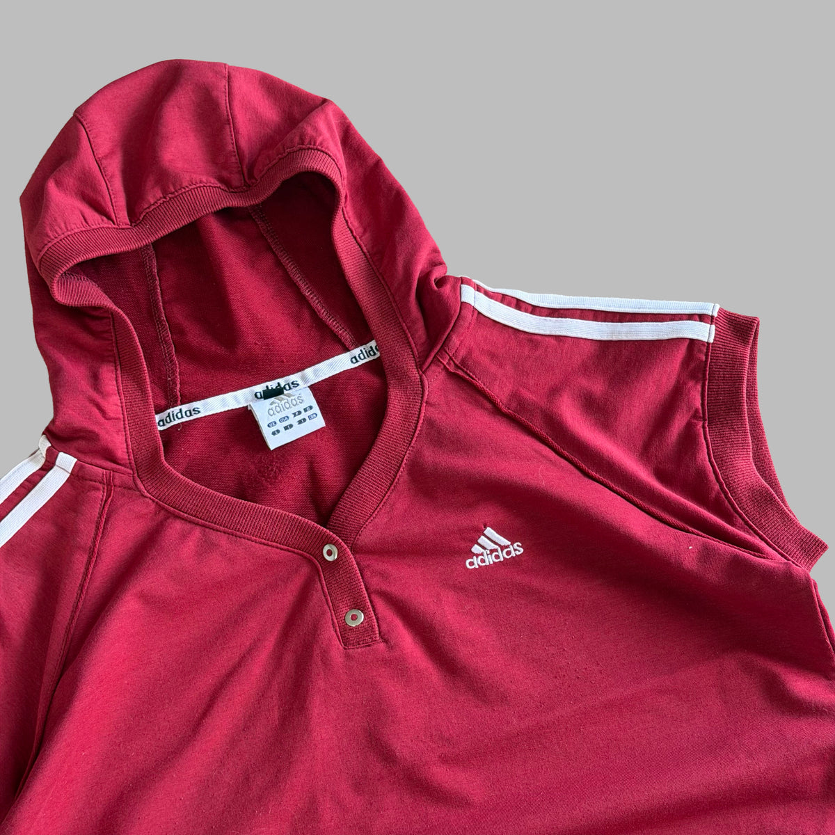Y2K Adidas Three Stripe Hooded Top - M