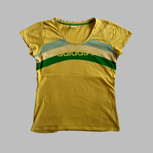Y2K Adidas Striped Spell Out Baby Tee - M