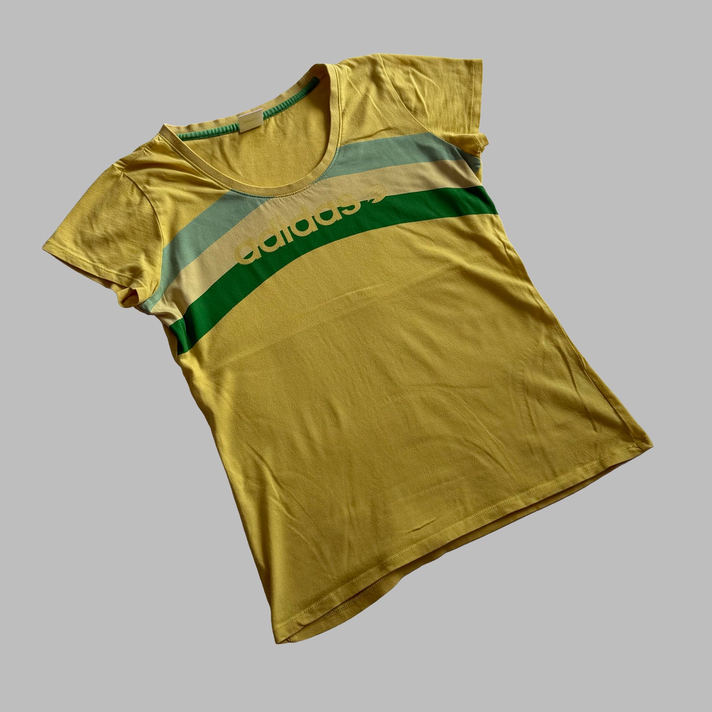 Y2K Adidas Striped Spell Out Baby Tee - M