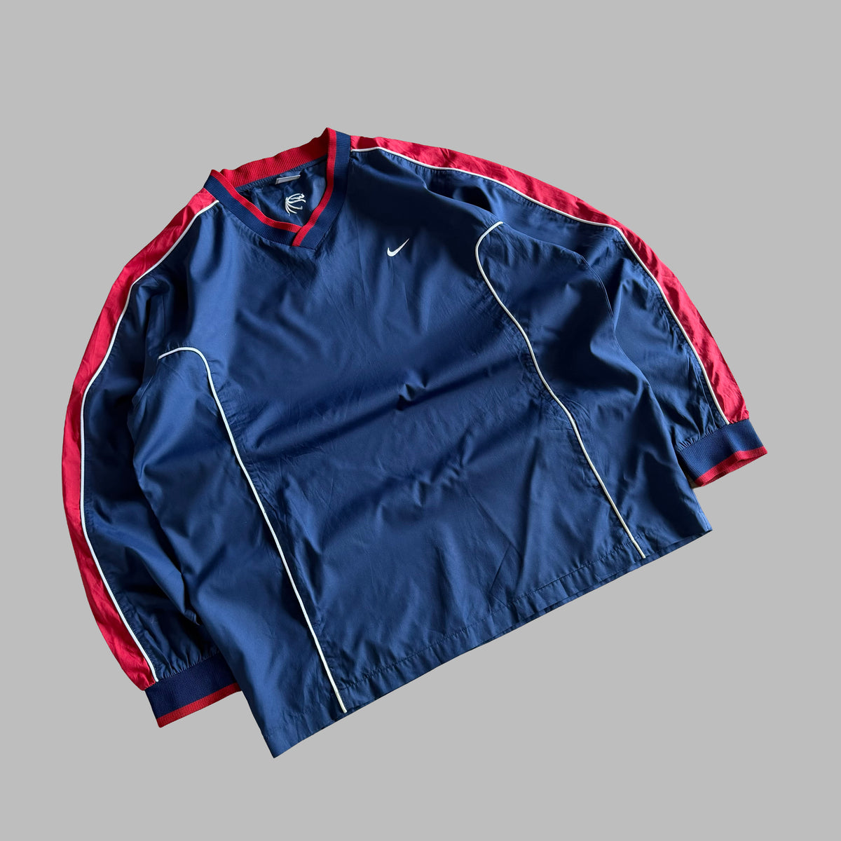Y2K Nike Striped V-Neck Windbreaker Pullover - XL/XXL