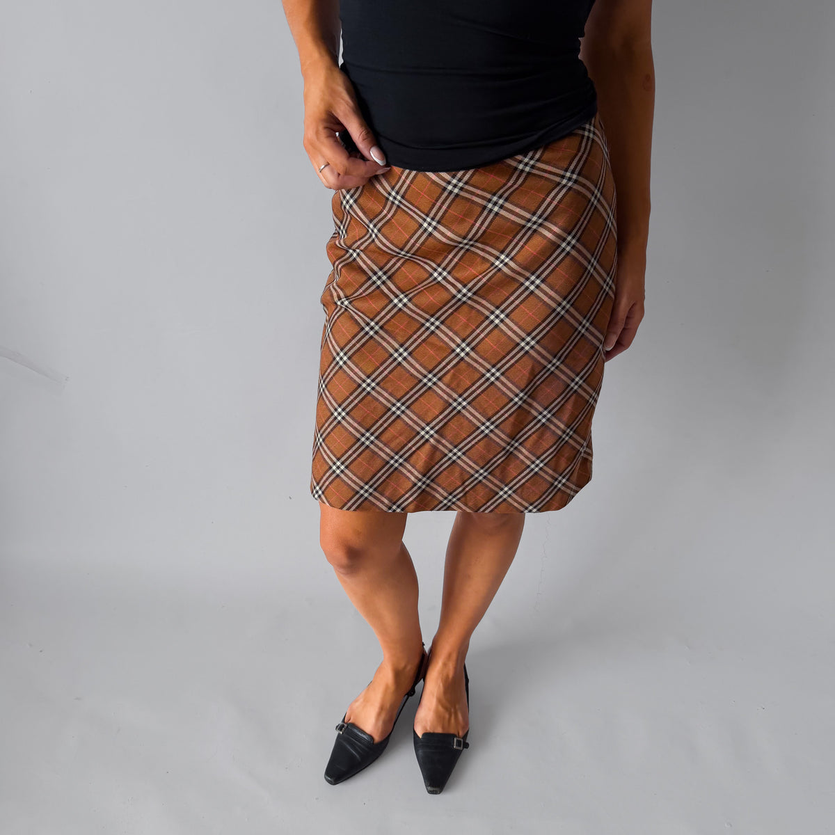 Y2K Burberry Checkered Midi Skirt - 28"