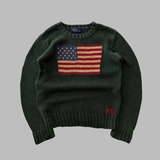 90s Ralph Lauren Flag Heavy Knit - XS