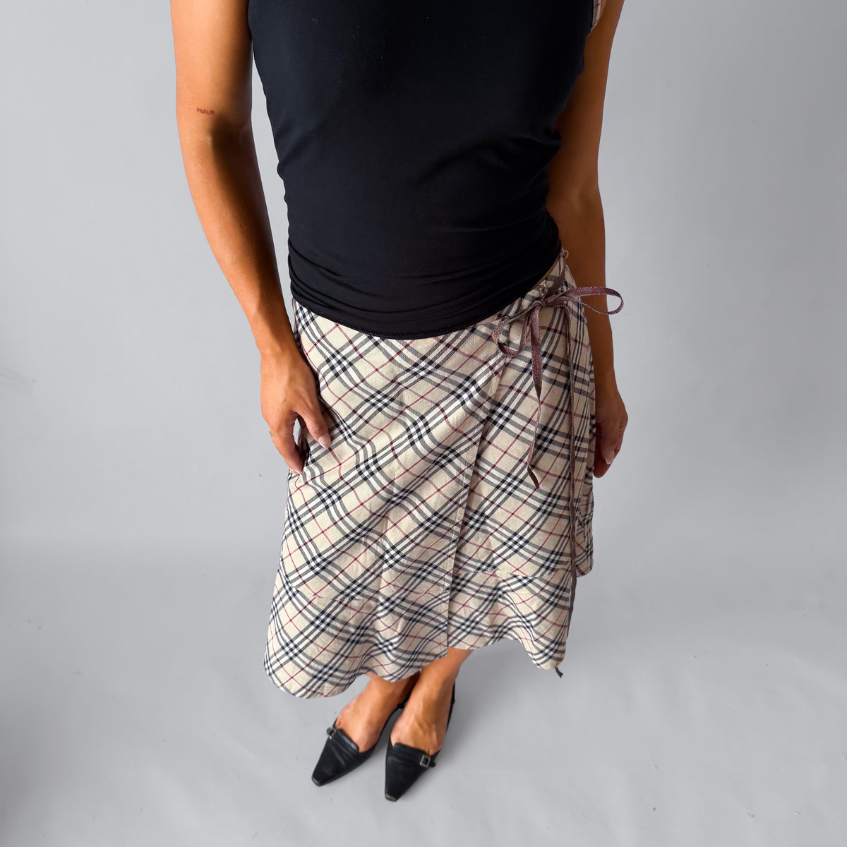 Y2K Burberry Blue Label Nova Check Flared Wrap Skirt - 28"
