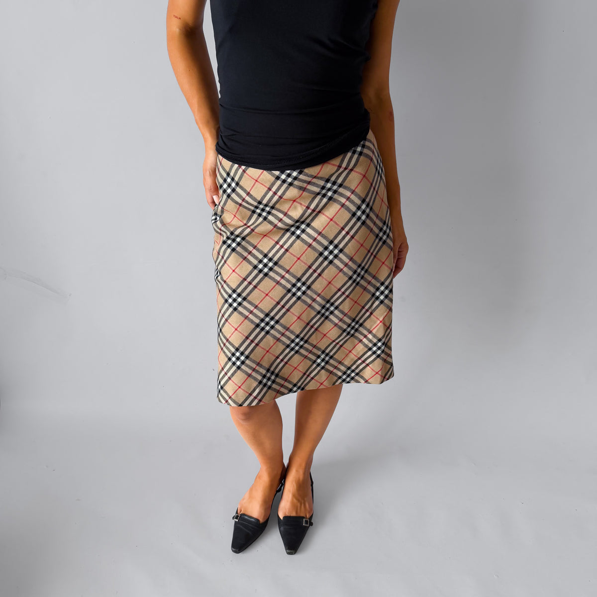 Y2K Burberry Blue Label Nova Check A-Line Midi Skirt - 27"