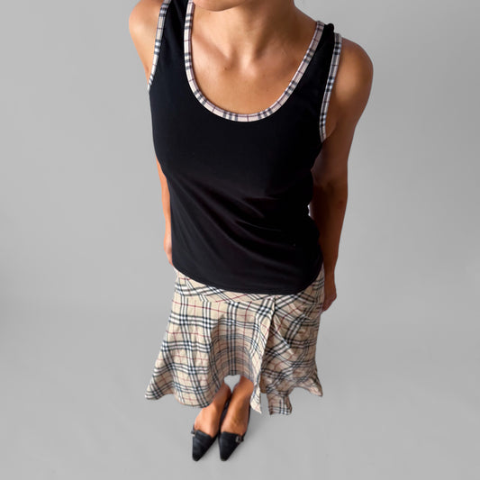 Y2K Burberry Nova Check Trim Top - M