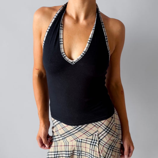 Y2K Burberry Nova Check Trim Halter Top - S